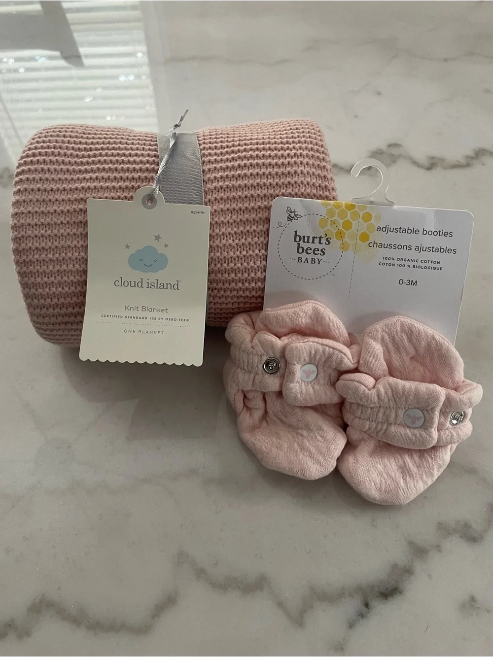 cloud island Pink Knit Blanket Pink Baby booties, baby shower gift #0209